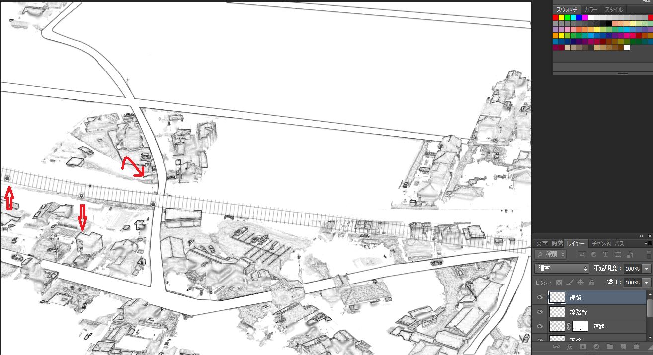 線路にピンを打っていく