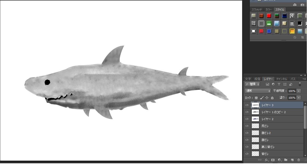 サメの目を黒に塗る