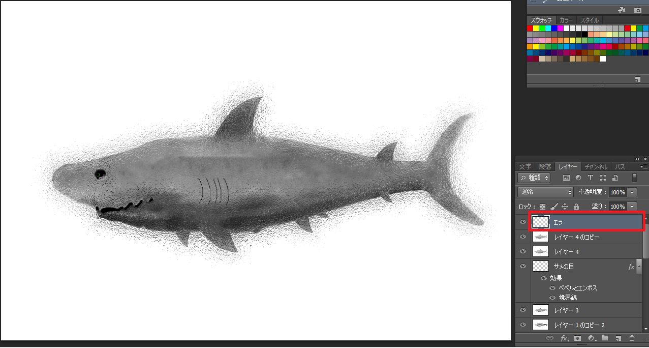 描画モードを乗算に変更し新規レイヤーを作成し鉛筆ツールで線を描く